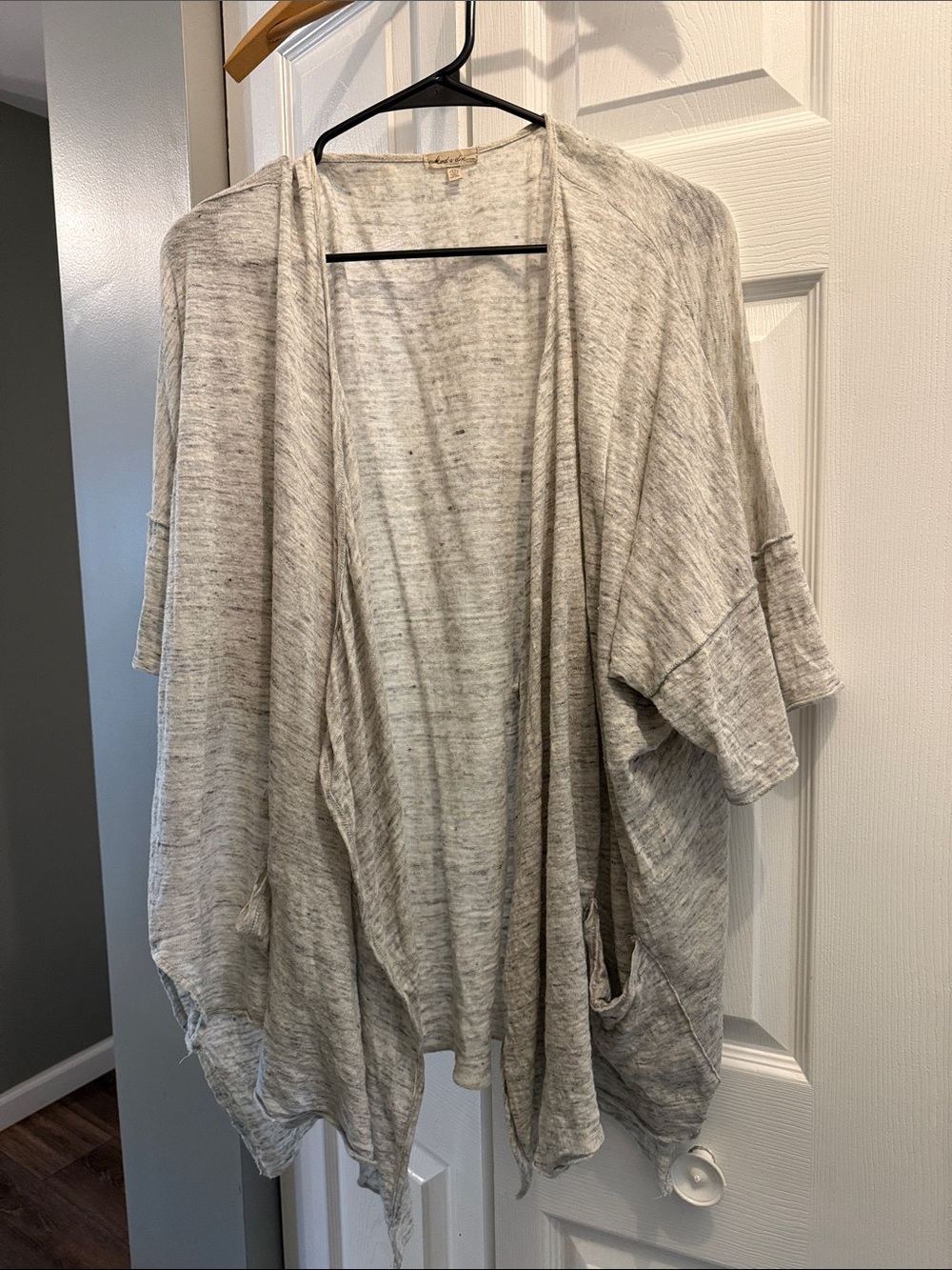 Light Gray Open-Front Women's Linen Cardigan